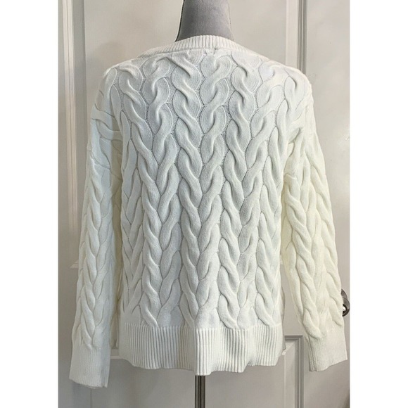 Women’s Cable Birch Knit Fisherman Sweater Pullover Oarsman Preppy Sz M Soft - Picture 4 of 8
